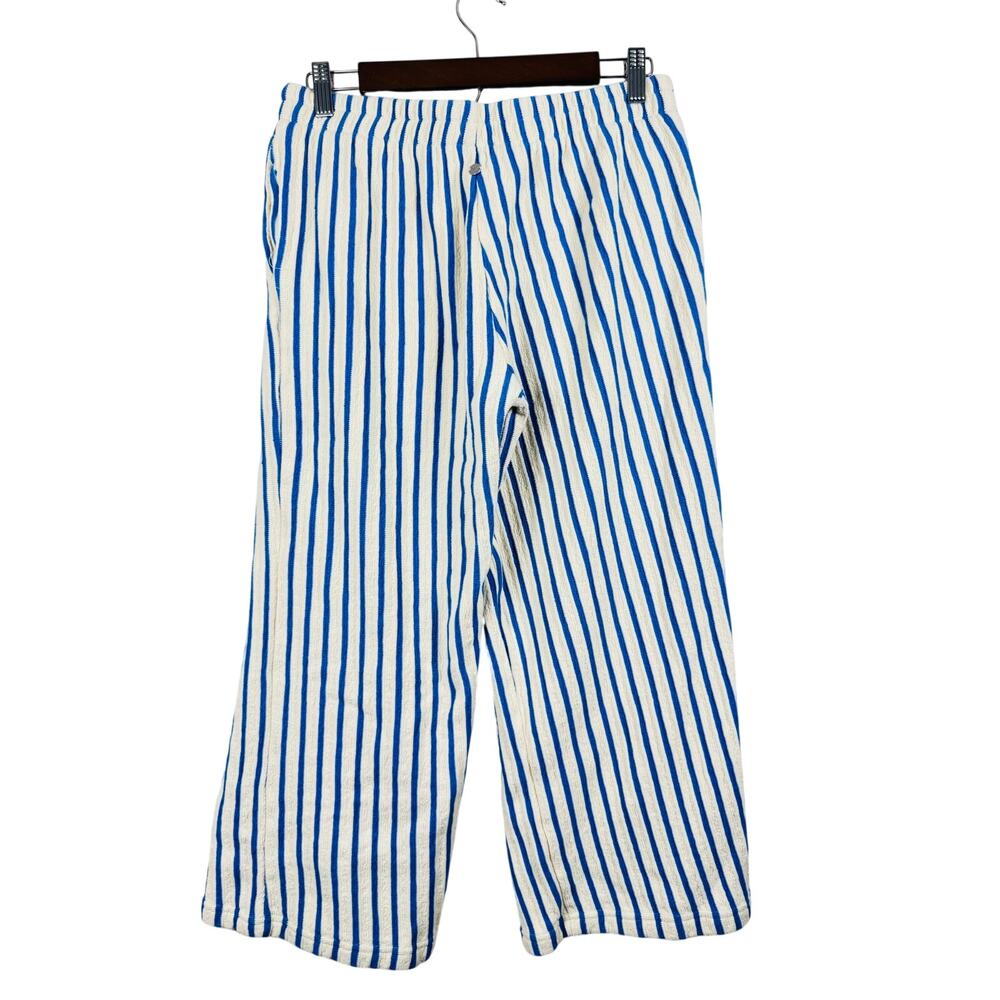 Roxy Blue & White Striped Terry Cloth Beach Pants Wide Leg Cropped Women’s S/M - Picture 3 of 7
